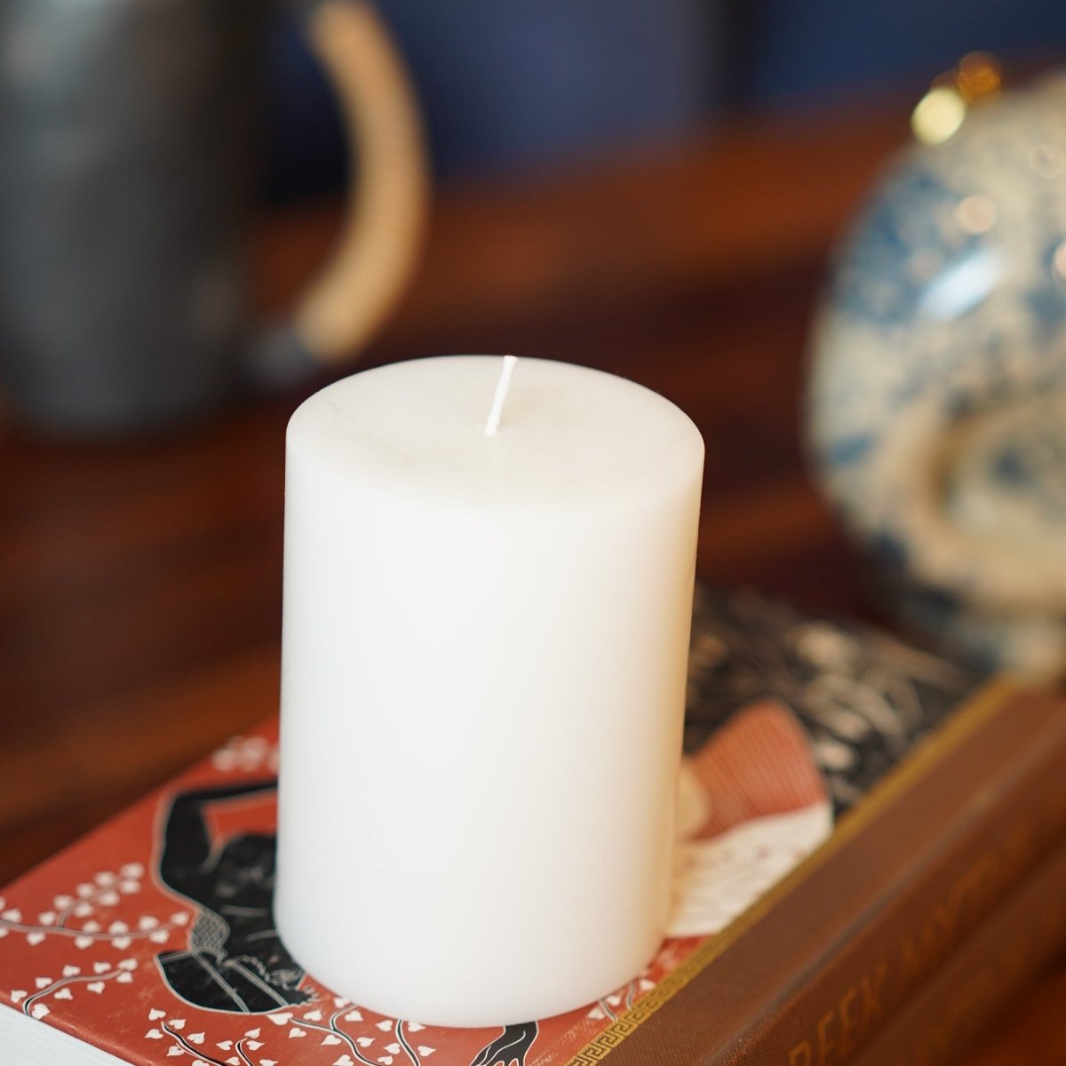 White Pillar Candle - Teal Tree India