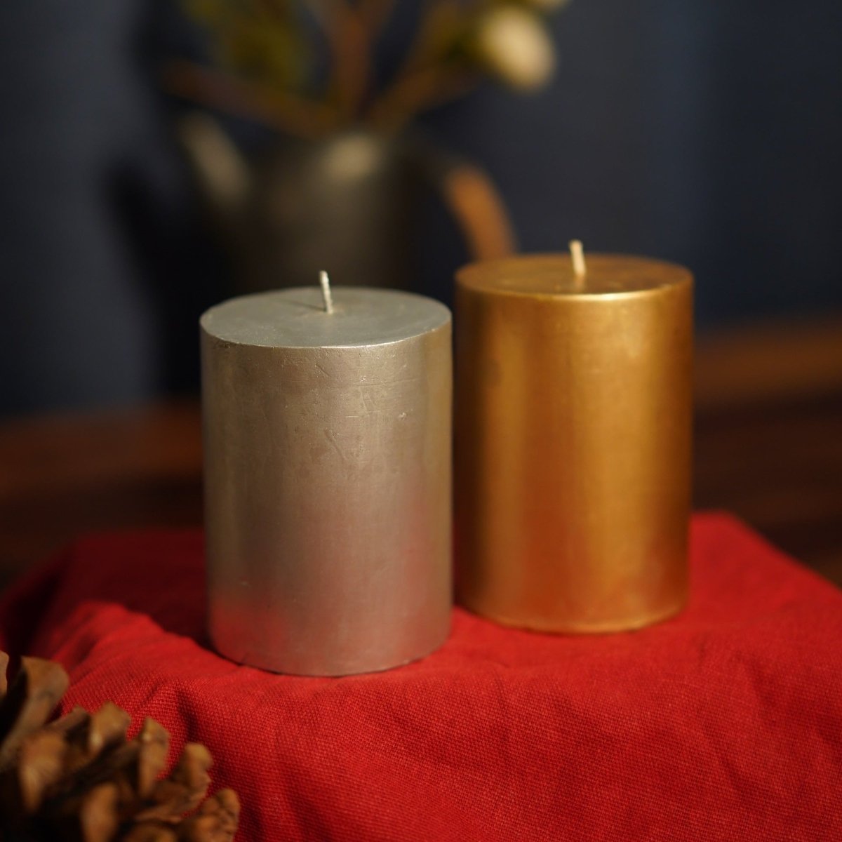 Metallic Pillar Candles - Teal Tree India