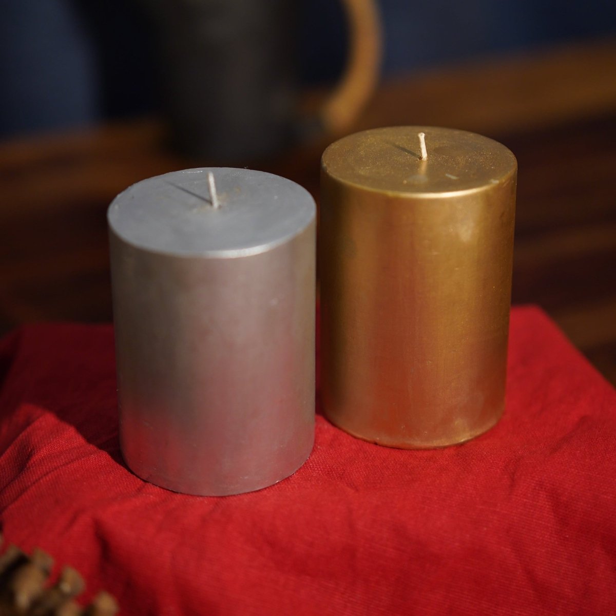 Metallic Pillar Candles - Teal Tree India